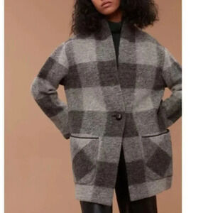 Aritzia Wilfred Free Off Duty Wool Neelam Grey Plaid Coat Jacket  Size Small